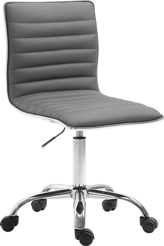 CLP Alamosa Tabouret de travail - sur roulettes - avec dossier - ergonomique - réglable en hauteur - cuir artificiel - gris