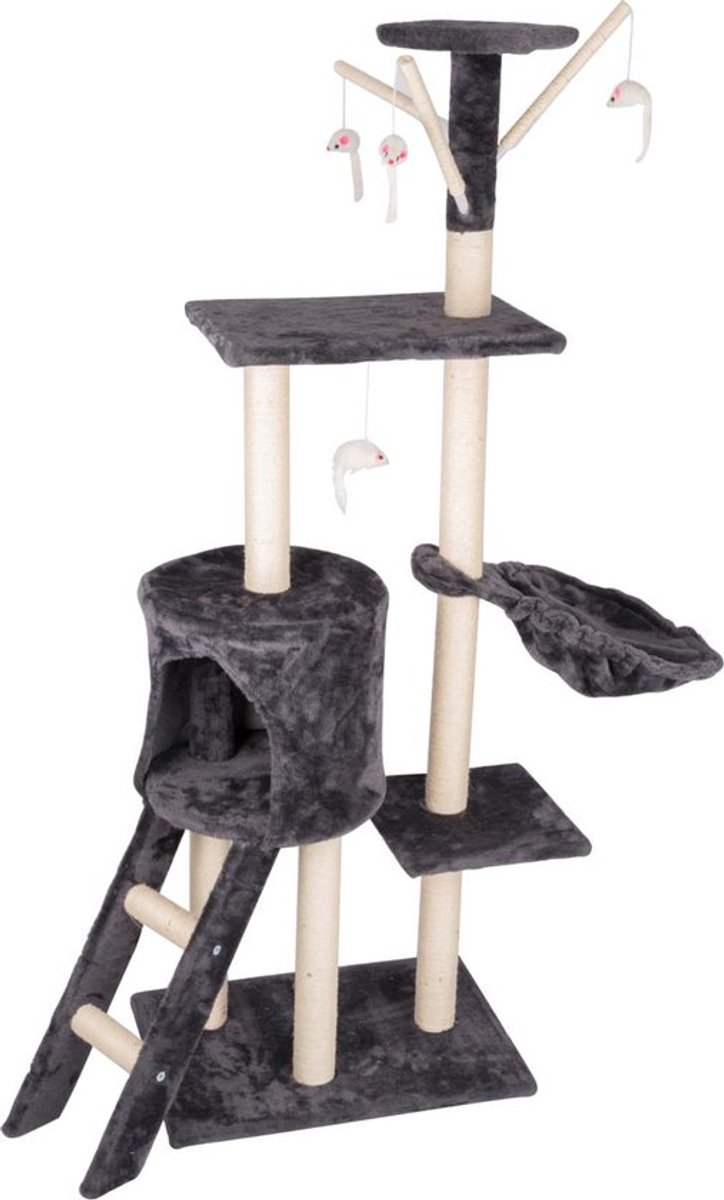 Maxxpro Krabpaal Voor Katten - Kattenmeubel - 140 x 50 x 35 CM - MDF/ Sisal/ Pluche - Donkergrijs