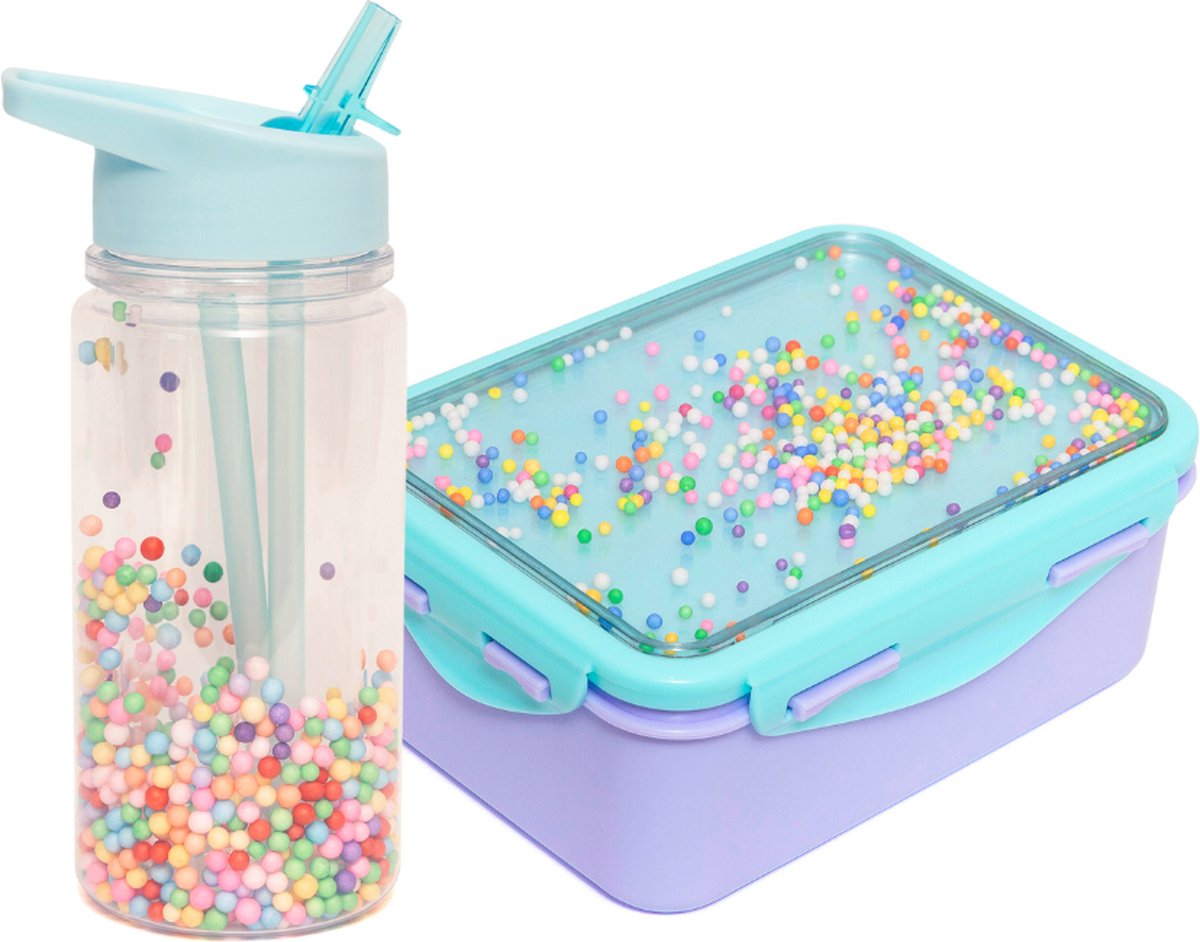 BEAU by Bo Petit Monkey Back to School set - Bentobox + Drinkfles Popsicles - Wild Lilac/Aqua Blue