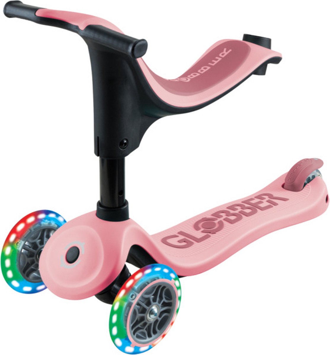 Bol.com Meegroeistep- Globber Go Up Sporty Lights Pastel Pink - roze - lichtgevende wielen - met duwstang - in hoogte verstelbaa... aanbieding