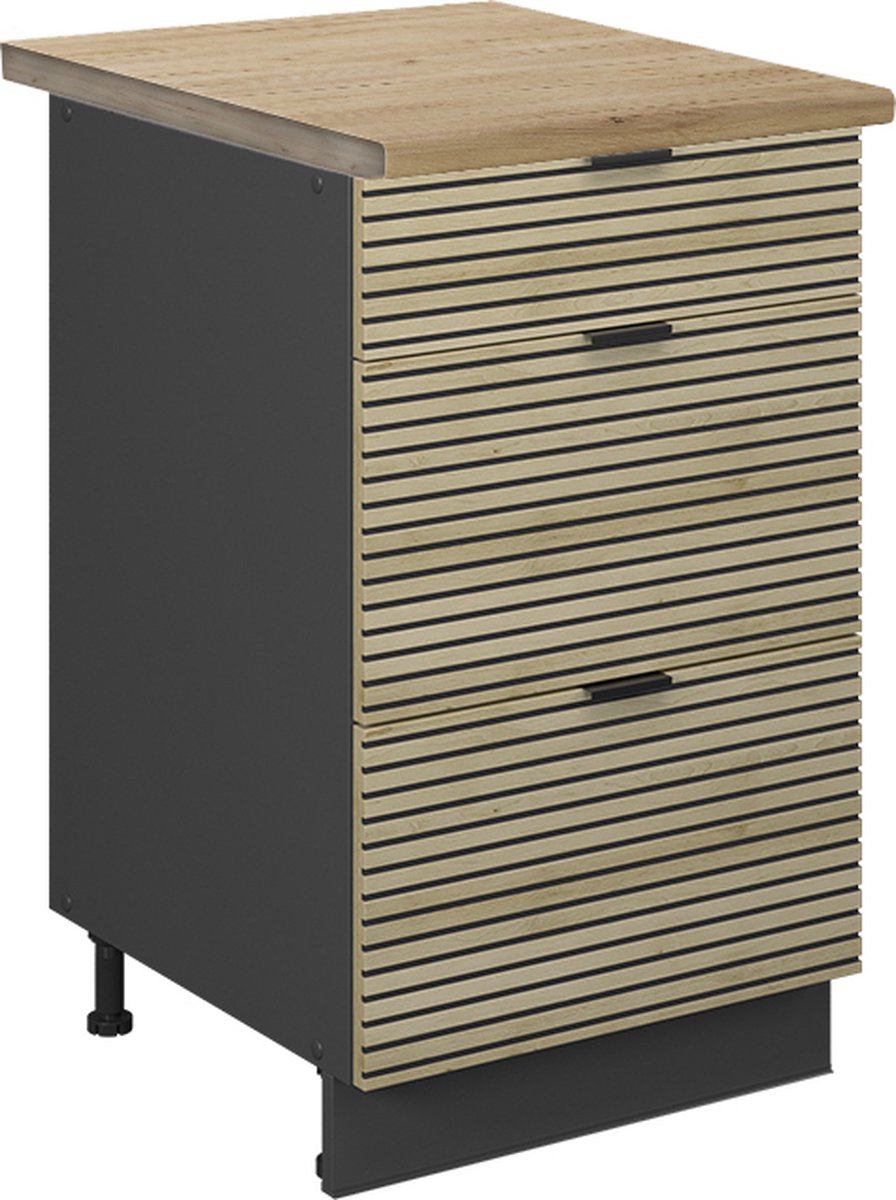 Vicco Keukenonderkast Fame-Line, Eiken paneel/Antraciet, 50 cm, WB Eik