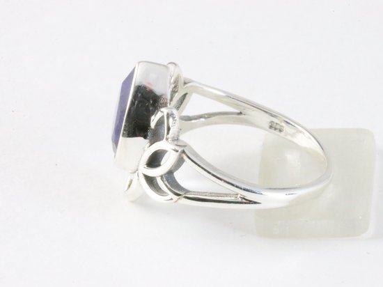 Bague fleur de lotus en argent ajouré et saphir bleu - taille 18,5