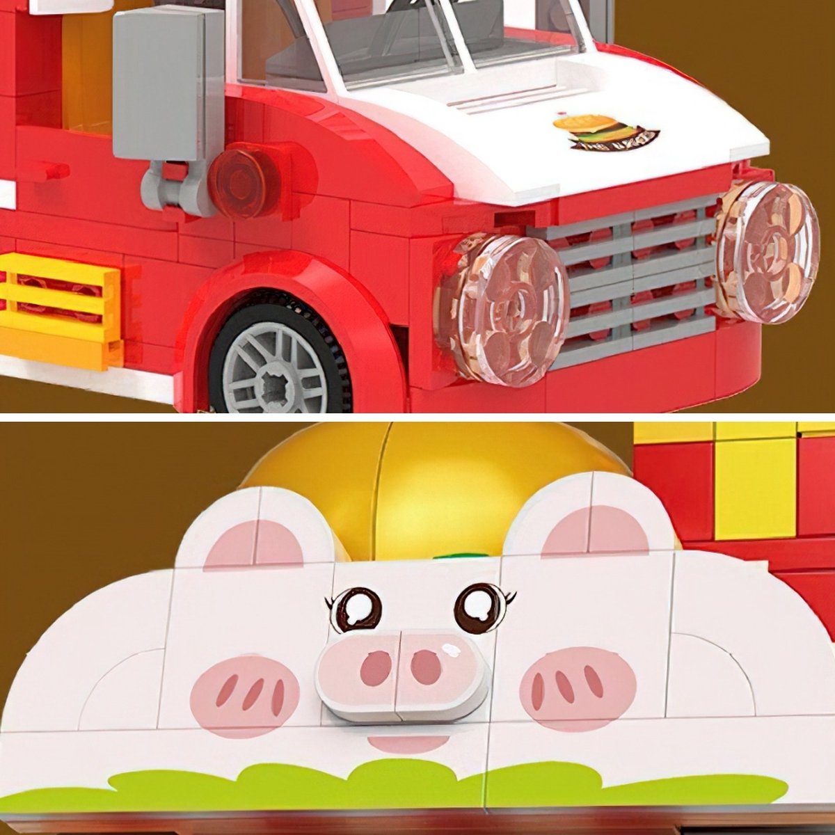 Zhe Gao 663006 Pork Hamburgertruck | City & Friends Adventure | Retro food truck | Classic Creator STEM speelgoed bouwpakket | niet compatibel met lego mega bloks | Kermis & Pretpark Auto Foodtruck modelbouw kinderen & volwassenen | 566 bouwstenen — afbeelding 3