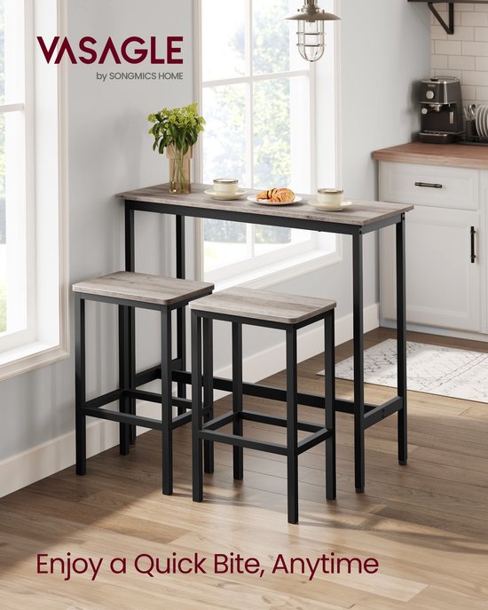 ZZINOKE Bartafel met 4 krukken, industriële stijl, geschikt voor keuken, eetkamer, woonkamer, pub, 100 x 50 x 90 cm