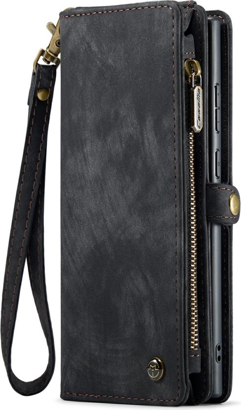 CaseMe 008 Étui livre 2 en 1 et coque arrière avec portefeuille - Convient pour Samsung Galaxy S24 Ultra Case - Zwart
