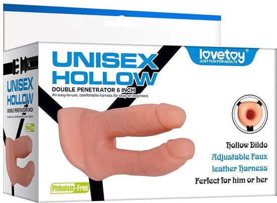 Dubbele holle strapon | voorbind | pegging dildo met harnas - 15 cm