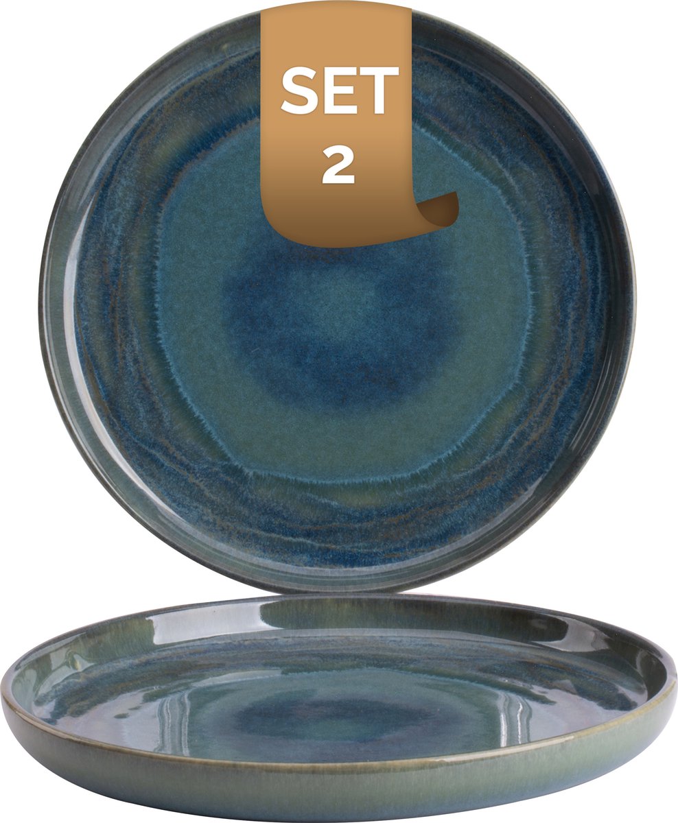 Palmer - Miami - Bord - 2 stuks - ø 22 cm - Groen/Turquoise - Stoneware - Bordenset