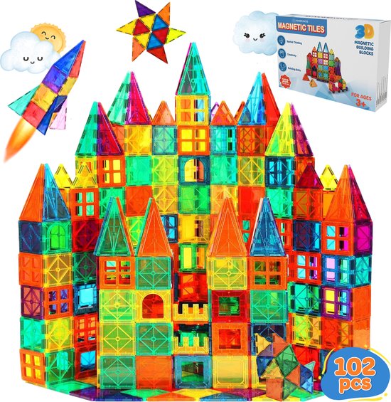 MM Brands Jouets magnétiques 102 pièces - Jouets Montessori - Jouets de construction - Jouets de construction magnétiques - Jouets Enfants
