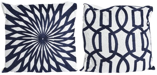 Sierkussen d'intérieur Decoris en polyester et coton bleu/blanc 43x43cm 2 motifs assortis