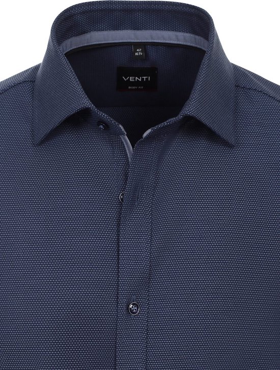 Venti Heren Overhemd Donkerblauw Body Fit Met Stretch - M