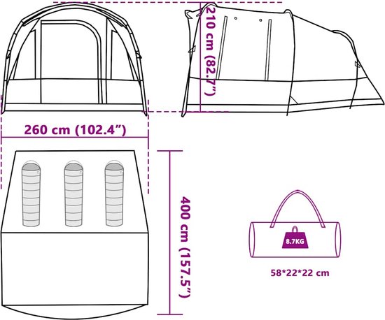 vidaXL - Tunneltent - 3-persoons - waterdicht - groen van Vidaxl — afbeelding 5