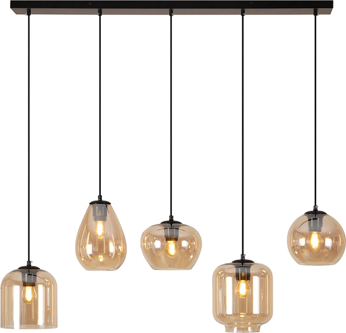 Olucia - CAIA - Hanglamp - Amber / Zwart - 5L - Vorm: Rechthoek