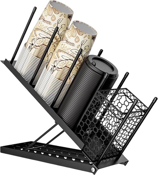 tinysiry Koffie siroop rek voor koffiebar, 4 compartimenten plank organisator wijnsiroop fles organisator houder display stand, fles display standaard voor keuken, bar zwart