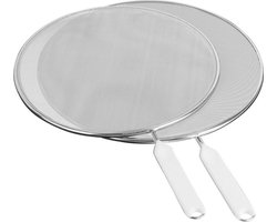 Metaltex - Set van 2 Antispatdeksels Voor Pannen - spatscherm - Anti Spatdeksel 26 cm & 29 cm - Vaatwasbestendig - Witte Greep