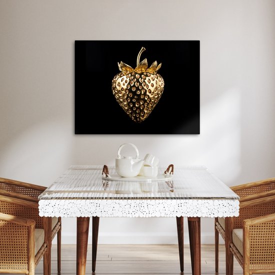 Tableau sur toile 80x60 cm - Décoration murale Fraise - Or - Zwart - Chrome - Accessoires de Décoration murale - Décoration murale Cuisine - Peintures sur toile