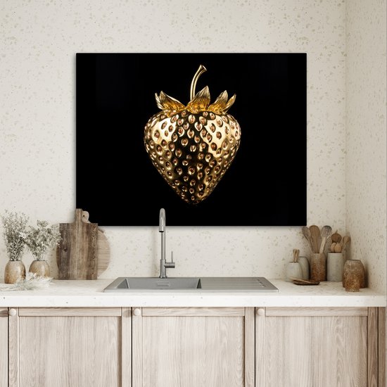Tableau sur toile 80x60 cm - Décoration murale Fraise - Or - Zwart - Chrome - Accessoires de Décoration murale - Décoration murale Cuisine - Peintures sur toile