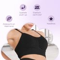 Zwarte sport BH met ruches: zijdezacht, ademend, subtiele push-up, elastisch en naadloos.