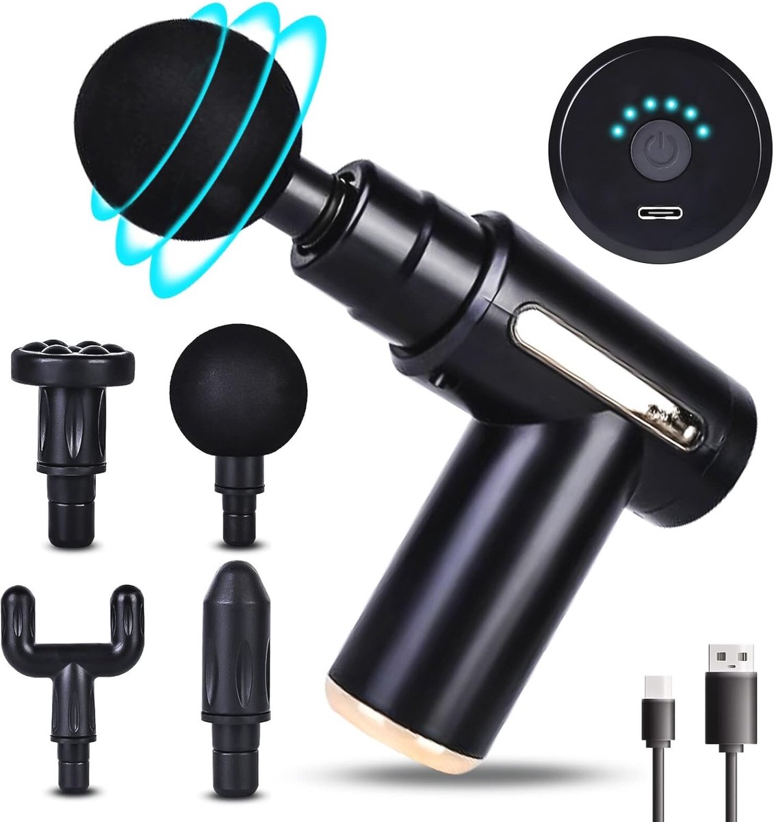 Goedkoopste Mini Draagbaar Massagepistool met 6 Snelheden en 4 Massagekoppen - Ultra Stil en Oplaadbaar
