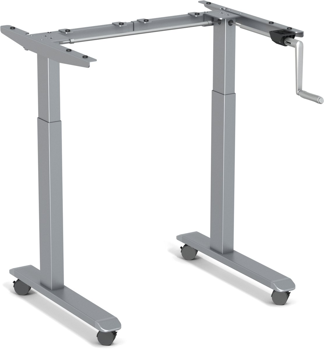 Worktrainer - StudyDesk - Klein handslinger zit-sta bureau - Hoogte 60,8 - 106 cm - Breedte 75 - 110 cm - Verrijdbaar - In hoogte verstelbaar - Zilver