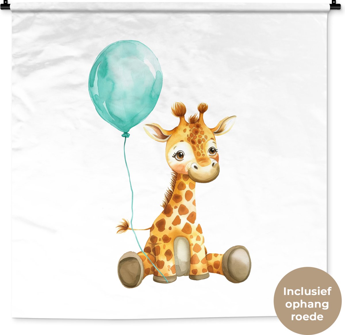 Wandkleed 150x150 cm - Wanddoek Giraf - Baby - Dieren - Blauwe ballon - Wandtapijt - Wandkleden