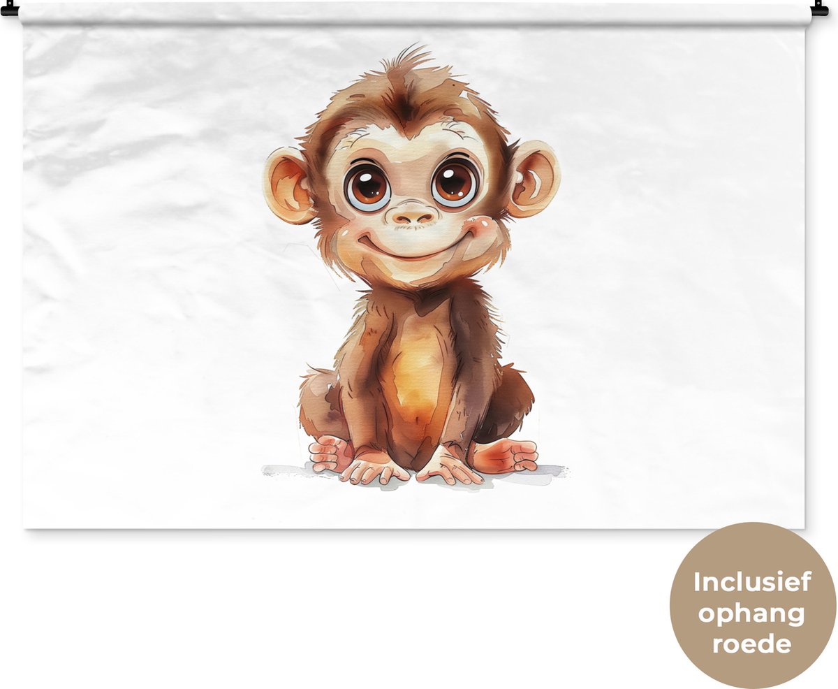 Wandkleed 180x120 cm - Wanddoek Aap - Baby - Jungle dieren - Wandtapijt - Wandkleden