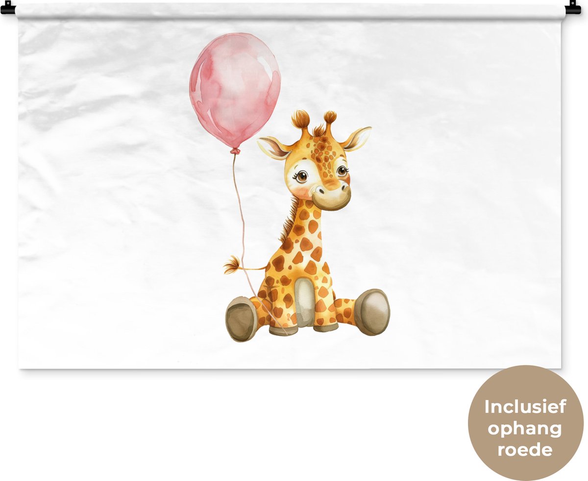 Wandkleed 150x100 cm - Wanddoek Giraf - Baby - Dieren - Roze ballon - Wandtapijt - Wandkleden