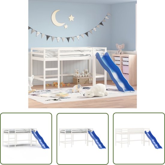 Moimhear Hoogslaper voor kinderen met opbergruimte, 90 x 200 cm, van grenenhout, stapelbed, kinderbed met groot bureau en planken, milieuvriendelijke kleuren, natuurlijk en wit Moimhear Hoogslaper voor kinderen met opbergruimte, 90 x 200 cm, van grenenhout, stapelbed, kinderbed met groot bureau en planken, milieuvriendelijke kleuren, natuurlijk en wit