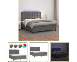 vidaXL Led Bed - Boxspring Bed - Boxspring met matras en LED kunstleer grijs 180x200 cm - Kunstleder Bed - Tweepersoons Bed - Groot Bed