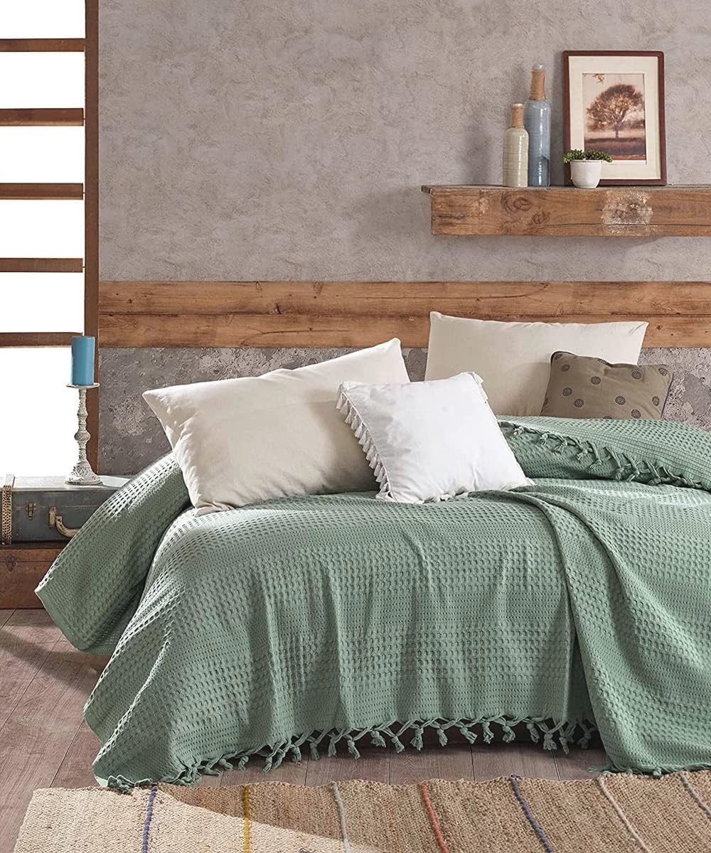 Grote Katoenen Sprei 220 x 240 cm | Oeko-Tex® Kwaliteit | Omkeerbare Woondeken in Wafellook