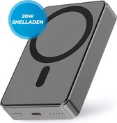 Draadloze Powerbank 10000mAh - 20W Snellader - Geschikt voor MagSafe - 1x USB C input en output - USB-C kabel meegeleverd - Powerbank klein - Powerbank lichtgewicht - Zwart