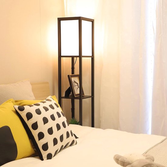 HOMCOM vloerlamp met planken binnenverlichting staande lamp E27 tot 40