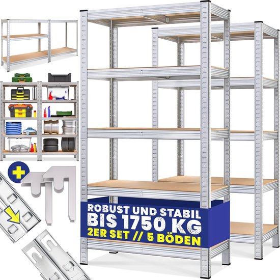 MONZANA 2x Schroefloze Stellingkast - 180x90x40cm Totaal 1750kg - Zwart