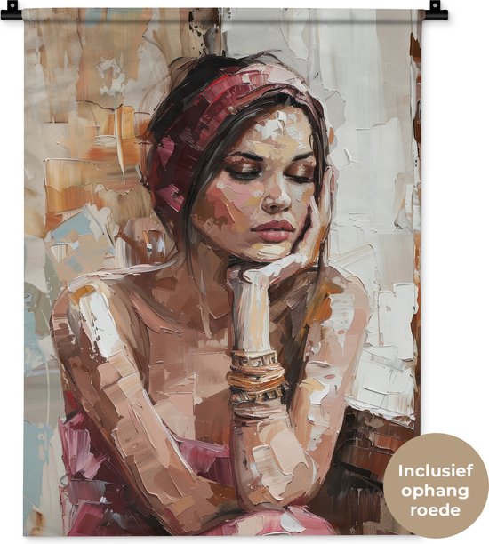 Wandkleed 60x80 cm - Wanddoek Vrouw - Verflook - Portret - Modern - Wandtapijt - Wandkleden