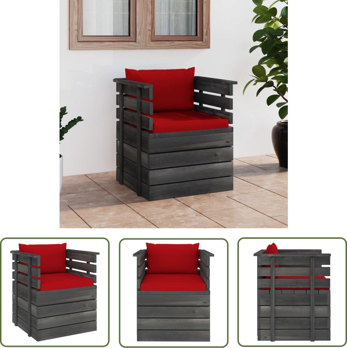 vidaXL Lounge Stoel - Tuinfauteuil - Tuinfauteuil met kussens pallet grenenhout - Buitendecoratie - Teak Tafel - Balkon Decoratie