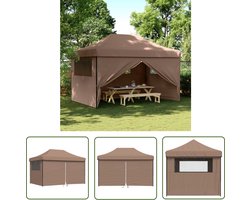 vidaXL Feesttent - Partytent - Partytent inklapbaar pop-up met 4 zijwanden bruin - Outdoor - Veranda - Tuinfeest