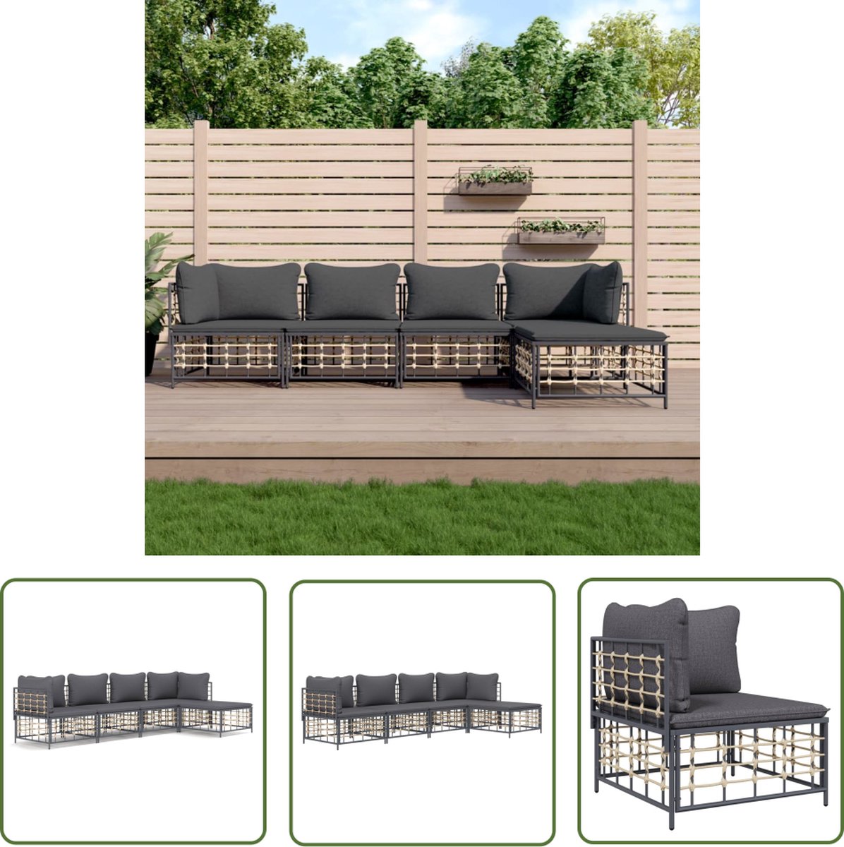Tuin Lounge Set - Antraciet poly rattan - Buis Meubel - 72x72 cm