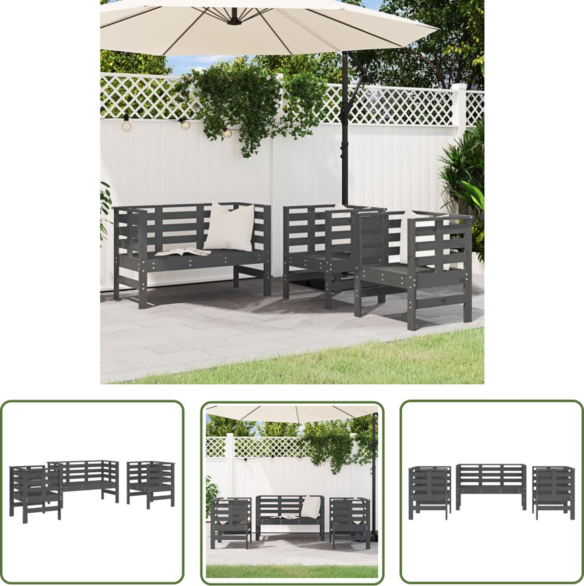 Tuinlounge set van massief grenenhout in grijs - Buitendecoratie.