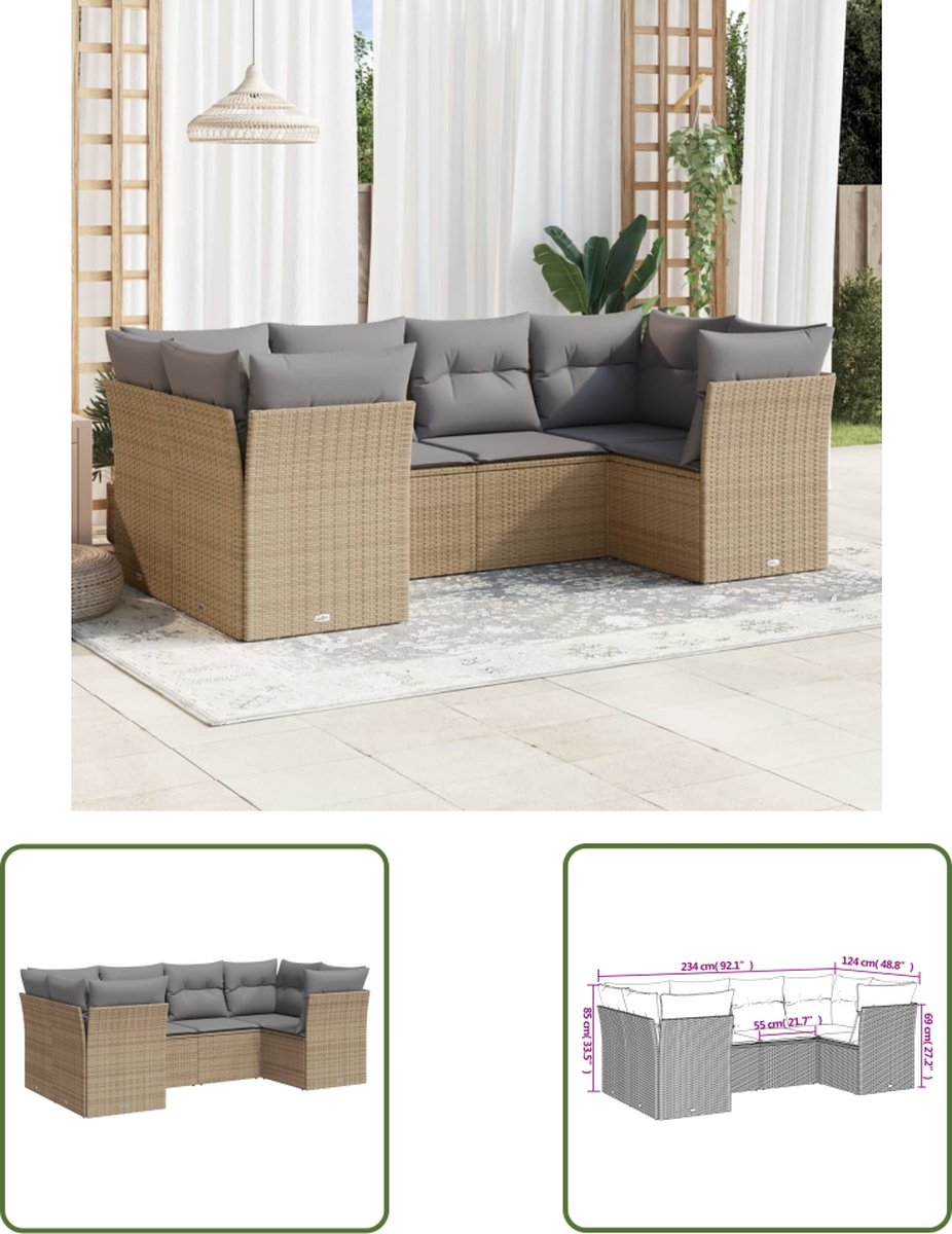 The Living Store 6-delige Loungeset met kussens poly rattan beige - Loungeset - Loungemeubels - Tuinset - Buitendecoratie - Pe Rattan The Living Store 6-delige Loungeset met kussens poly rattan beige - Loungeset - Loungemeubels - Tuinset - Buitendecoratie - Pe Rattan - Image 1