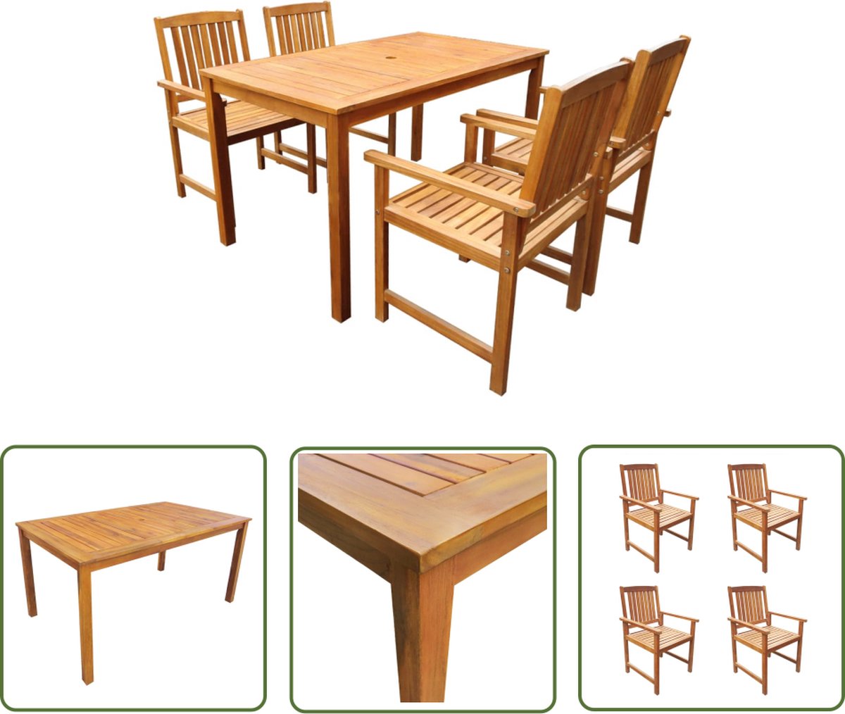 Tuinset van massief acaciahout met eetkamerstoelen en buitentafel - The Living Store.