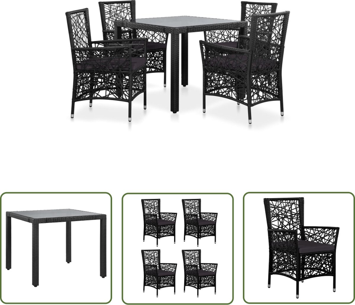 The Living Store 5-delige Tuinset poly rattan zwart - Eetset - Tuinset - Tuinmeubels - Bistroset - Outdoor Dining