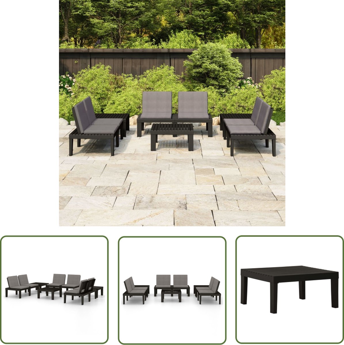 Grijze kunststof loungeset met kussens voor buiten - Tuinmeubilair.