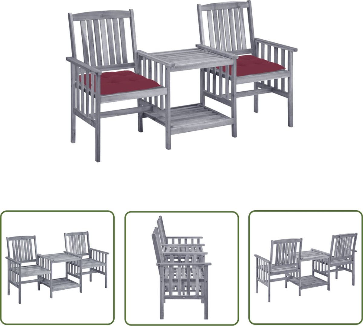 Tuinset met massief acaciahouten stoelen, tafel en kussens - Buitenkamer Lounge Set