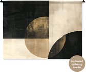 Wandkleed 120x90 cm - Wanddoek Abstract - Geometrische vormen - Zwart - Goud - Wandtapijt - Wandkleden