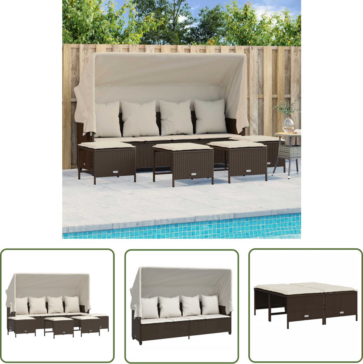 The Living Store 5-delige Loungeset met kussens poly rattan bruin - Loungeset - Tuinset - Lounge - Outdoor Furniture - Garden Furniture
