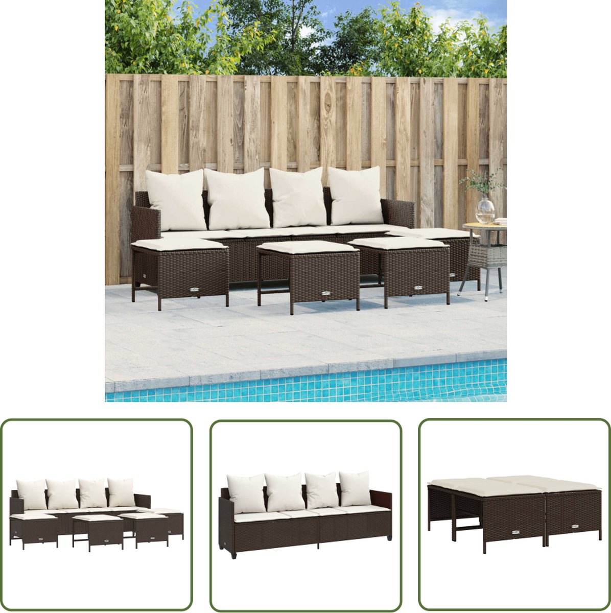 The Living Store 5-delige Loungeset met kussens poly rattan bruin - Loungebank - Tuinset - Lounge Set - Buitendecoratie - Garden Furniture The Living Store 5-delige Loungeset met kussens poly rattan bruin - Loungebank - Tuinset - Lounge Set - Buitendecoratie - Garden Furniture - Afbeelding 1