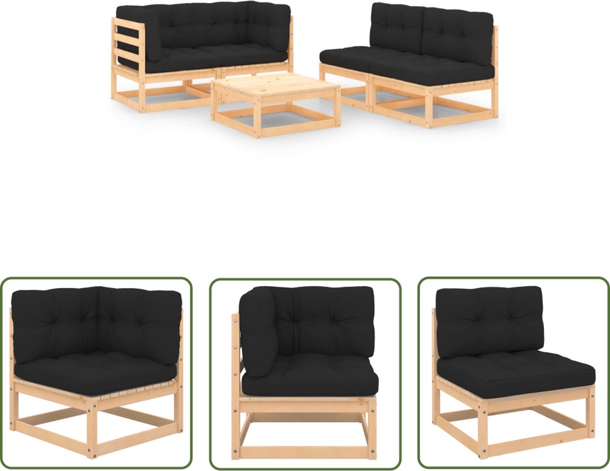 The Living Store 5-delige Loungeset met kussens massief grenenhout - Tuin Lounge Set - Loungegroep - Houten Tuinstoel - Teak Tuinstoelen - Outdoor Furniture The Living Store 5-delige Loungeset met kussens massief grenenhout - Tuin Lounge Set - Loungegroep - Houten Tuinstoel - Teak Tuinstoelen - Outdoor Furniture - Afbeelding 1