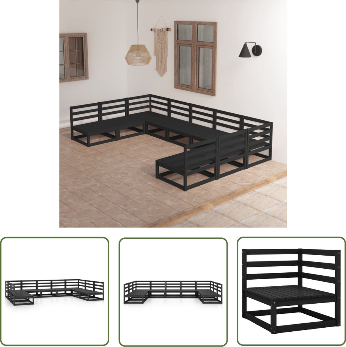 Massief grenenhouten loungeset voor tuindecoratie met houten tuinstoelen.
