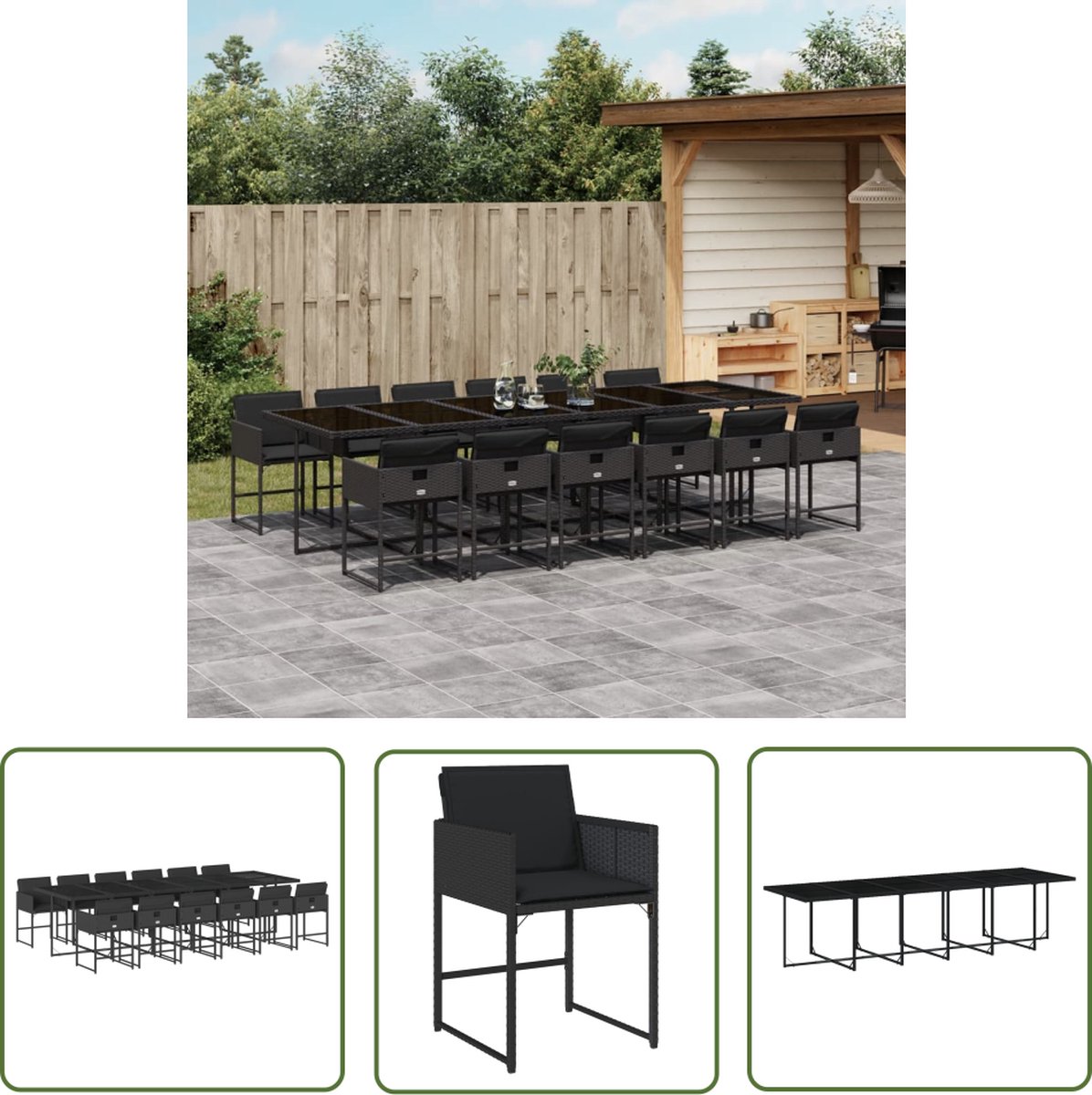 Zwarte poly rattan tuinset met kussens en bistro set - The Living Store.