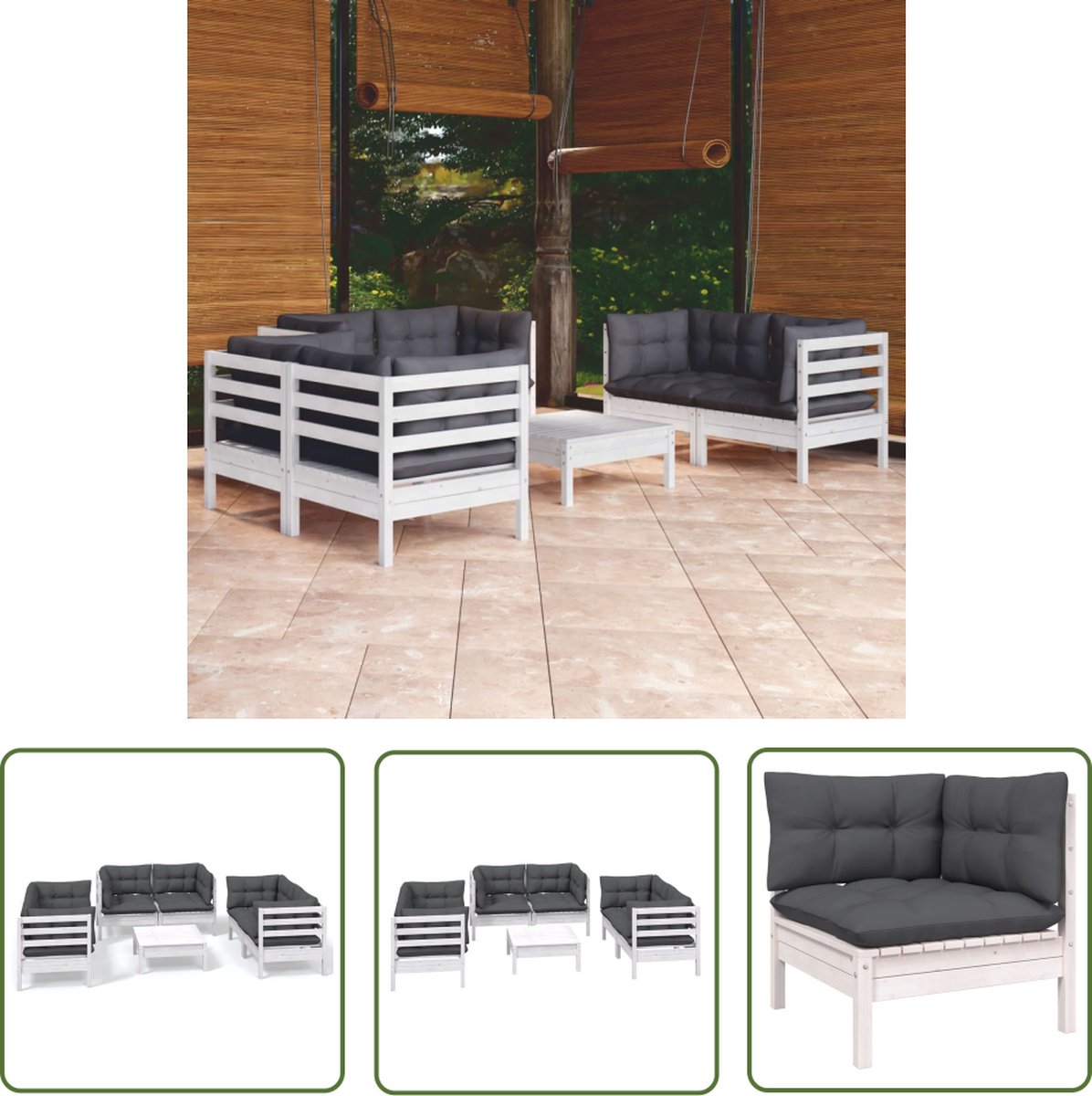 The Living Store 7-delige Loungeset met kussens massief grenenhout - Loungeset - Tuinset - Houten Lounge Set - Loungebank - Buitendecor