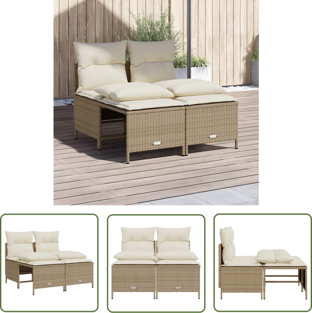 The Living Store 4-delige Loungeset met kussens poly rattan beige - Loungeset - Tuinbank - Lounge Set - Buitameubilair - Loungebank